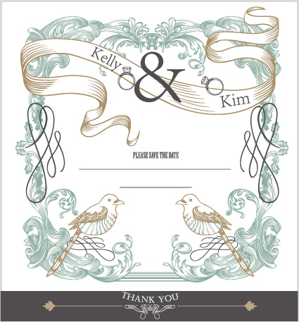 Set of wedding card design elements vector 03  