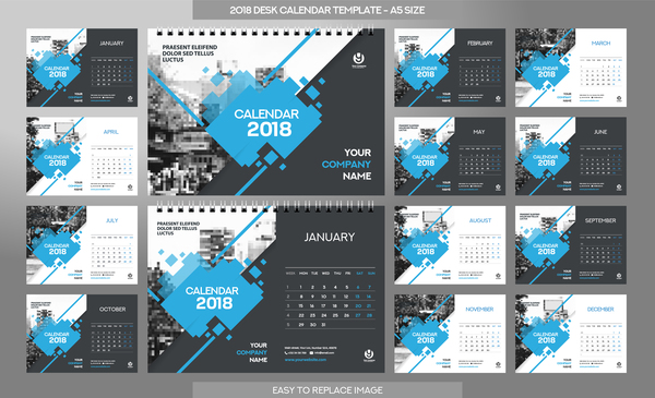 2018 modèle de calendrier de bureau set vector 06  
