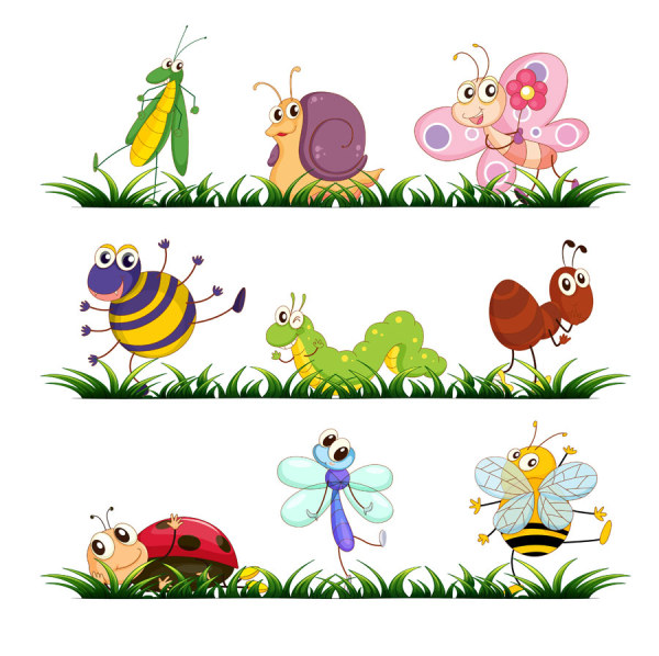 Funny Cartoon Insects vector set 01  