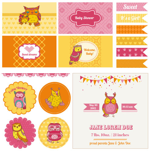 Baby scrap elements kit vector 04  