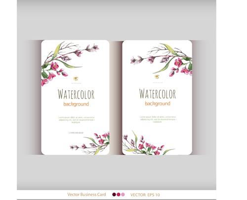 Beautiful watercolor flower business cards vector set 11  