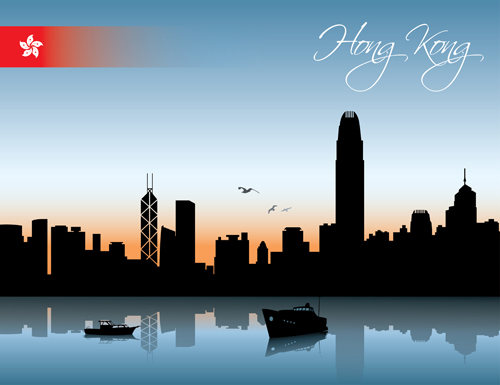 Beautiful waterfront city scenery vector set 05  