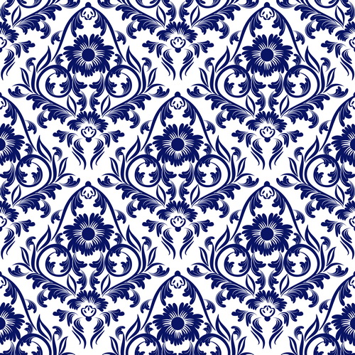 Blue floral ornaments pattern seamless vector  