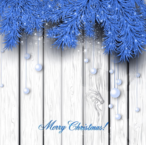 Blaue Kiefernadeln mit Weihnachtshintergrundvektor  