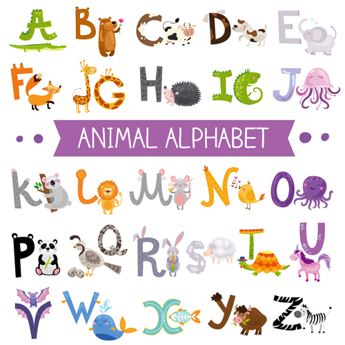 Cartoon animal alphabets deisng vector set 06  