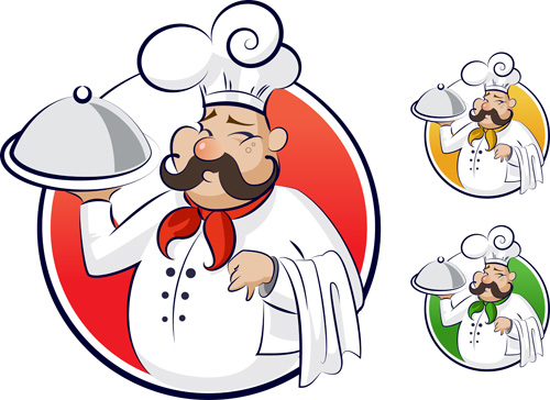 Set of Chef with pizza design vector 01  