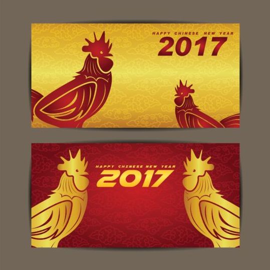 Chinese new year 2017 of rooster vector cards 06  