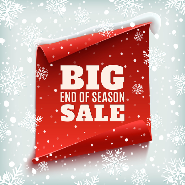 Christmas big sale poster with red paper banner vector 01  