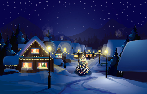 Set of Christmas Night landscapes elements vector 01  