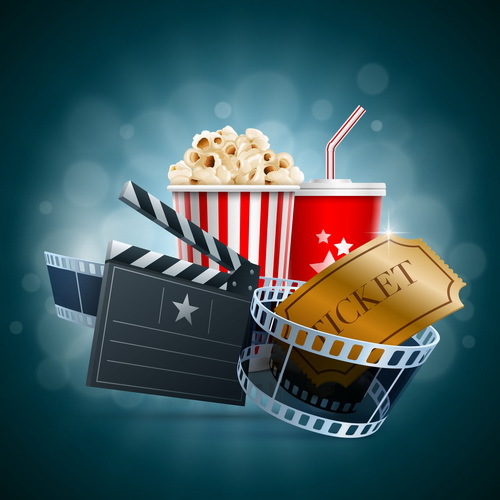 Cinema background with popcorn snacks vector 01  