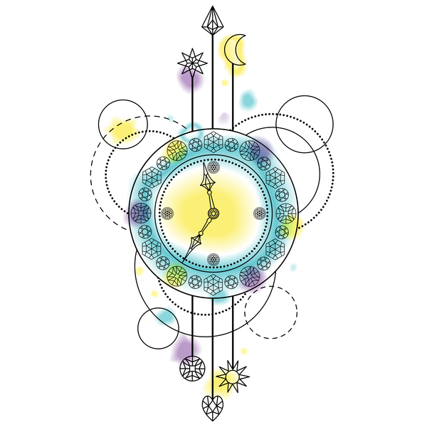 Clock with decorative illustration vector  