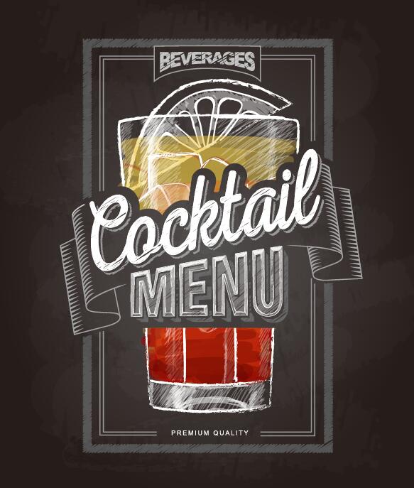Couverture de menu cocktail avec tableau noir et craie dessin vectoriel 17  