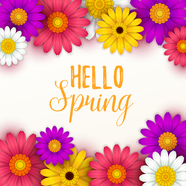 Farbige Blume mit hallo Frühlingshintergrundvektoren 05  