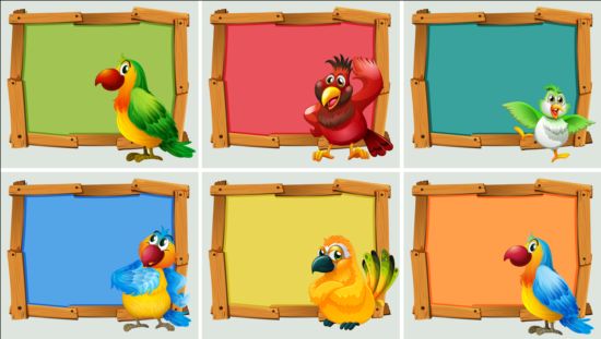 Cute animal and wooden photo frame vector 01  