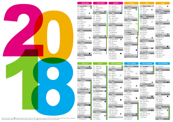 Modèle de calendrier détaillé 2018  
