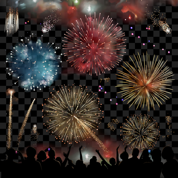 Firework with people silhouette vectors  