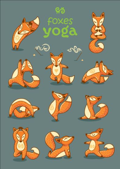 Füchse mit Yoga-Karte Vektor 02  