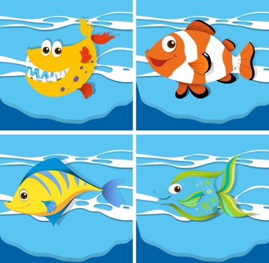 面白い海洋動物漫画ベクトル02  