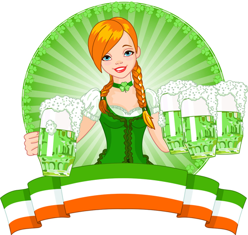 Girl with beer oktoberfest vector material 04  