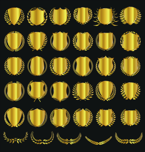Golden badge with laurel wreaths vector material 01  