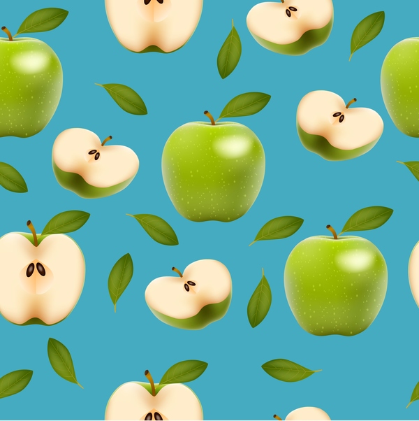 Green apple with slice vector seamless pattern  