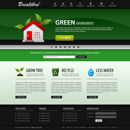 Green environment style website template vector 01  