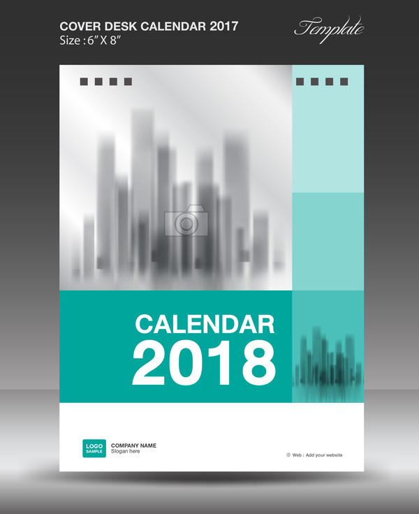 Abdeckungsschablonenvektor des grünen vertikalen Tischkalender 2018  