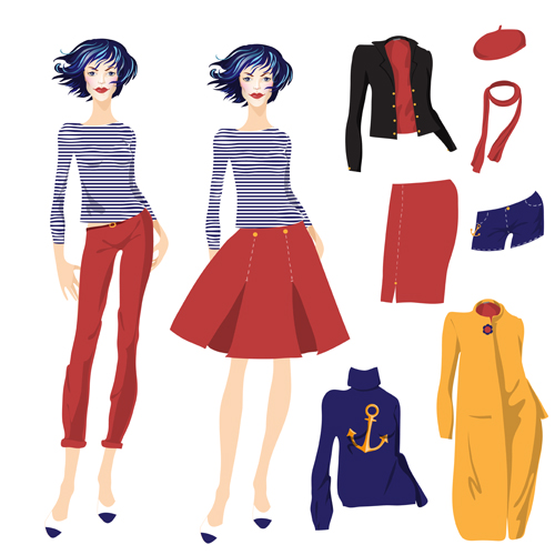 Hand drawn fashion model material vector 10  