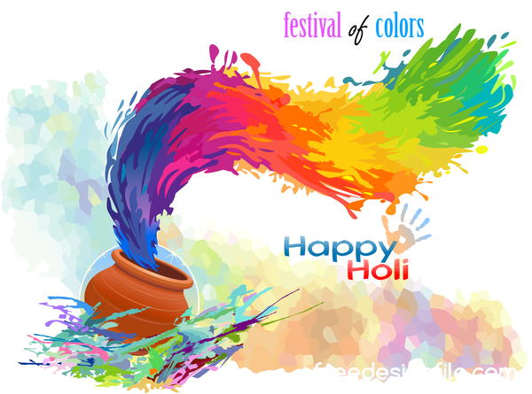 Happy Holi festival with color background vector 09  