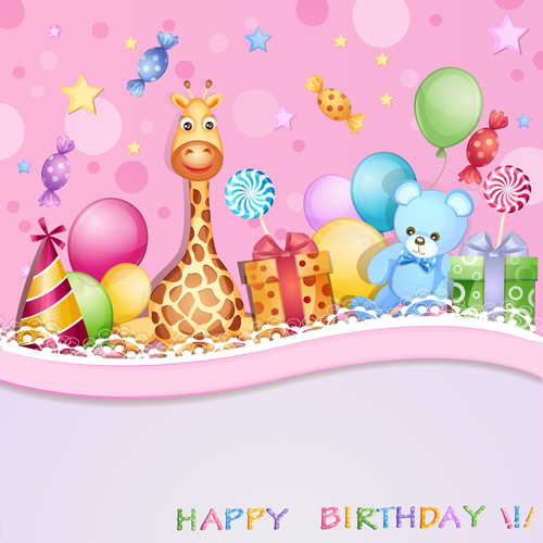 Happy birthday baby cards cute design vector 02  