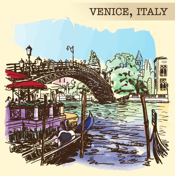 Italien Venedig malte Skizzenvektor 03  