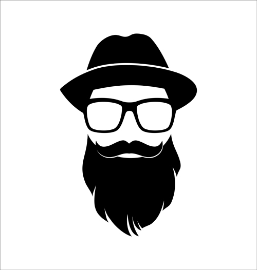 Long beard hipster head portrait vector set 04  