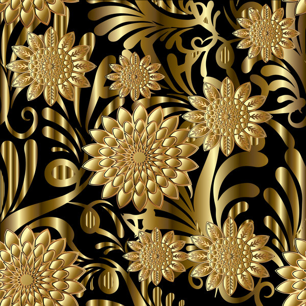 Luxury flowers seamless pattern vectors 09  