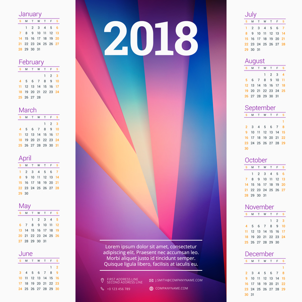 Moderner Hintergrund mit Firmenkalendervektoren 2018  