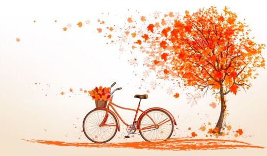 Nature autumn background with red trees and bike vector 01  