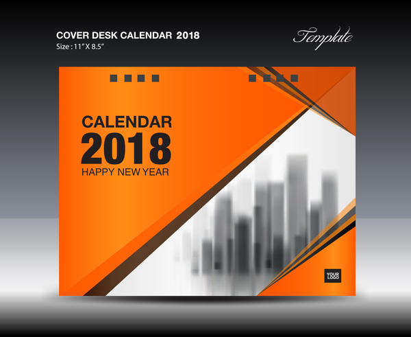 オレンジの卓上カレンダー2018カバーテンプレートベクトル02  