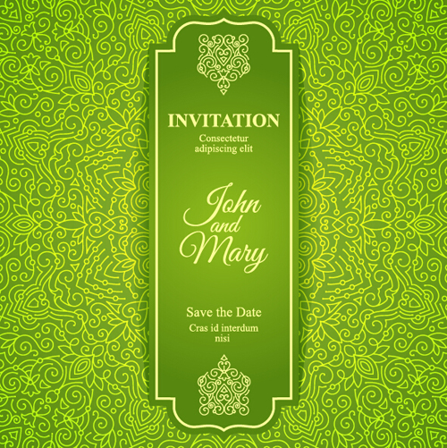 Ornate floral invitation card green styles vector 07  