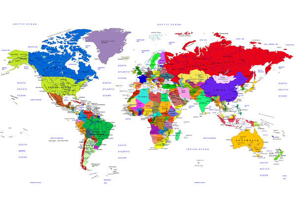 Carte politique du design vectoriel mondial  