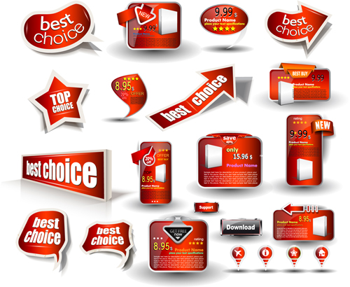 Set of Red style Website design Elements vector 01  