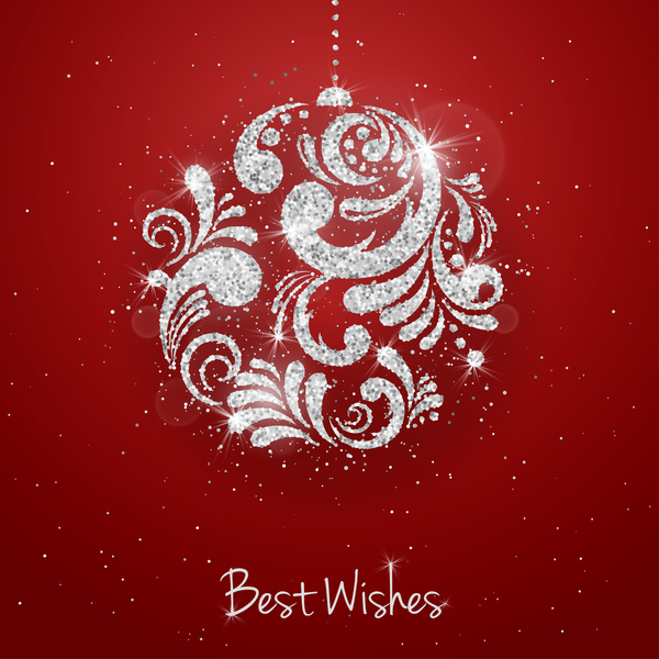 Red christmas background with silver baubles vector  