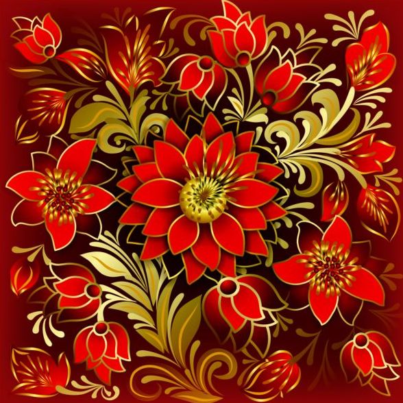 Röd blomma prydnad mönster vektorer  
