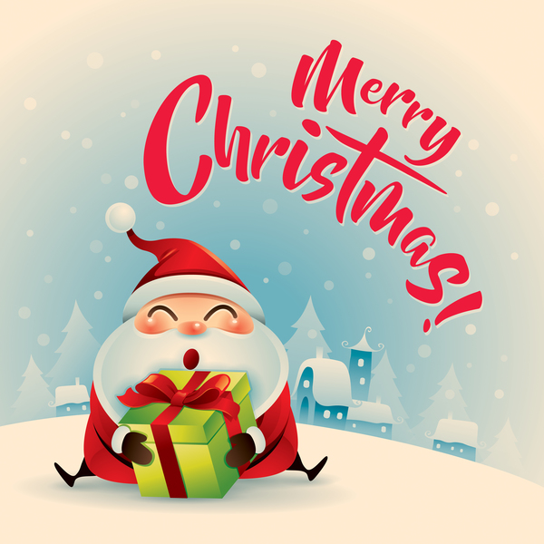 Retro christmas greeting card with cute santa vectors 06  