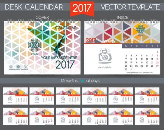 Retro Skriv bords kalender 2017 vektor mall 28  