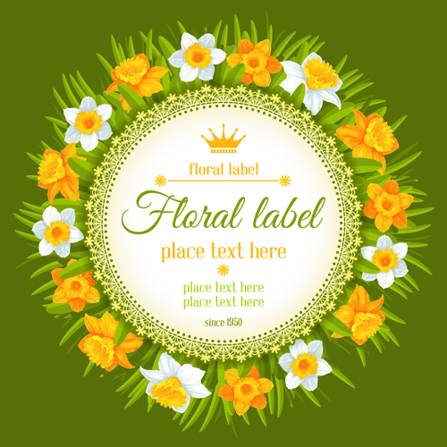 Round label with beautiful flower background vector 02  