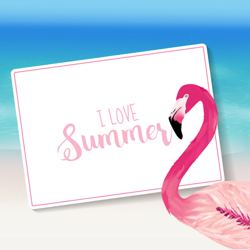 Sea with flamingo summer background vector  