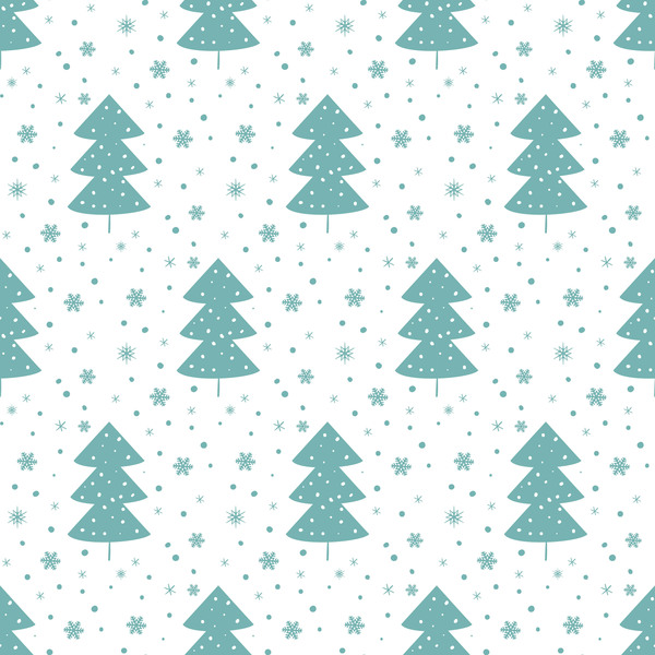 Snowflake with christmas tree vector seamless pattern 04  