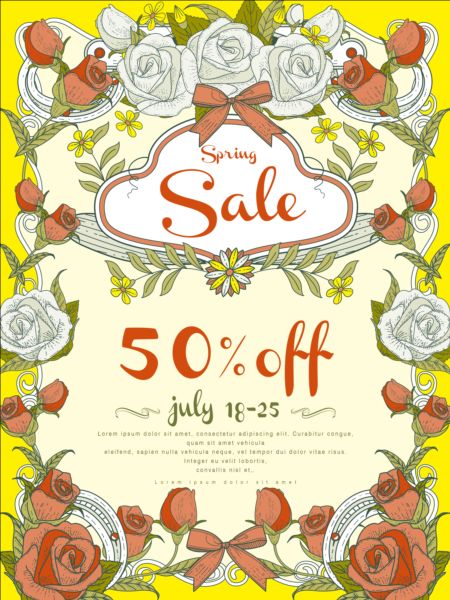 Spring sale poster with flowers vector 05  