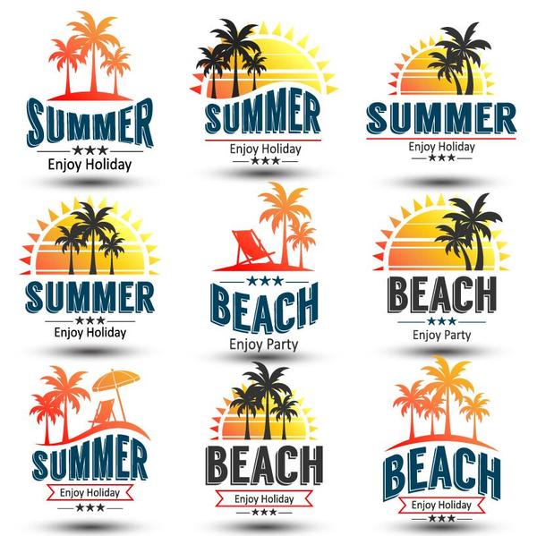 Vacances d'été avec le vecteur d'étiquettes de plage  