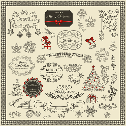 Various Christmas decor elements vector set 02  
