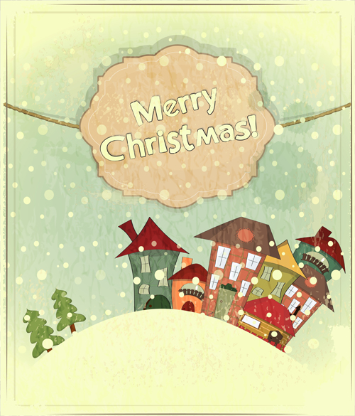 Set of Vintage Merry Christmas cards vector graphics 01  